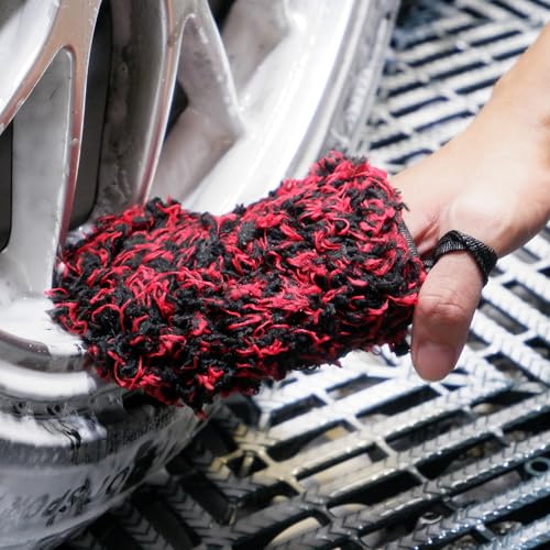 oesee Professional 4 Pack Long Handle Wheel Brush Kit for Cleaning Wheel and Tire- 2X Soft Wheel Cleaning Brush, Detailing Brush and Stiff Tire Brush, Bendable& Durable Wheel Rim Cleaner Brush Set - size: 7 Pack (Red & Black)