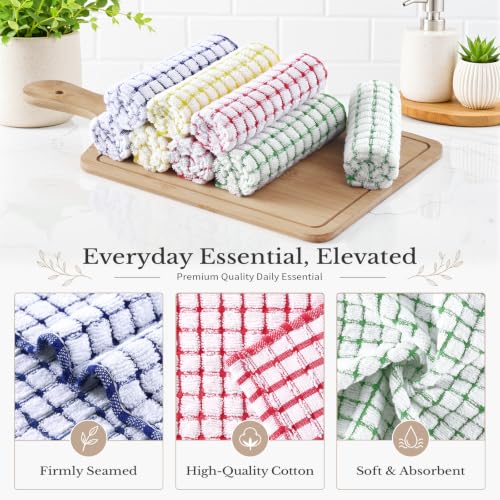 Homaxy 12 Pack Terry Kitchen Dish Cloths, 12"x12", Blue/Yellow/Red/Green - color: Blue/Yellow/Red/Green, size: 12 x 12 - 12 Pack
