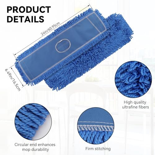 3 Pack 24 Inch Microfiber Dust Mop Head, Medium Washable Commercial Sweeper and Janitorial, Blue - color: Blue - 24 Inch - 3 Pack - Scrubby
