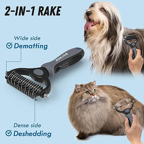 Docrok Pet Grooming Brush and Metal Comb Combo for Dogs & Cats, Gray - color: Gray