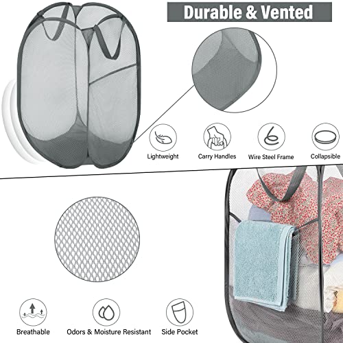 BATTOO Deluxe Strong Mesh Pop up Laundry Hamper Basket with Side Pocket for Laundry Room, Bathroom, Kids Room, College Dorm or Travel 2 Pack White - color: Grey, size: 2 pack