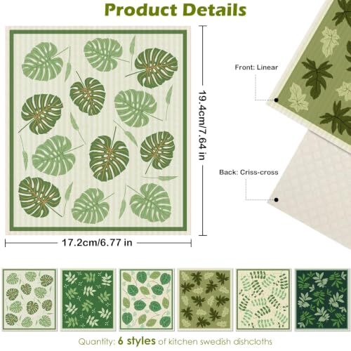 6 Pcs Swedish Paper Cloths for Kitchen, Reusable Paper Towels Washable - color: Green Plant Leaves