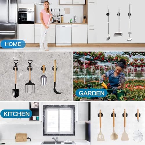 6Pcs/Set Broom and Mop Holder, Heavy Duty Garden Tool Organizer Rack Rake and Shovel Handle, Stainless Steel Mop Hanger, Wall Mounted Utility Rack with Screws (3 Colors,5x4.5x4cm)