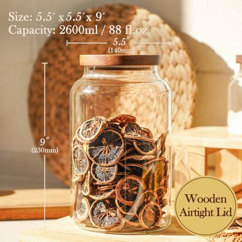 Labina Glass Jar with Wood Lid, Airtight Kitchen Storage Canister - size: B6: 88 Oz 2 pcs