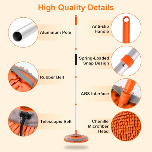 Ordenado 15°Curved Car Wash Brush with Long Handle, 43" Car Cleaning Brush with Extension Pole, 62" Car Wash Brush Kit Mitt Mop Sponge with Long Handle Chenille Microfiber Car Cleaning Brush Kit