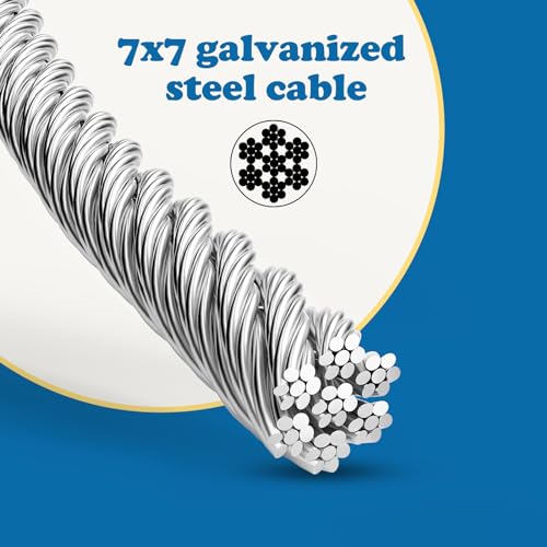 Galvanized Steel Wire Rope Cable, 1/8” Galvanized Steel Cable with Rope Clamp and Thimble, 7X7 Strand Core Aircraft Cable Used for Anchored Shed, Fencing, Sunshade, Clothesline (50ft) - size: 3mm, style: 50FT