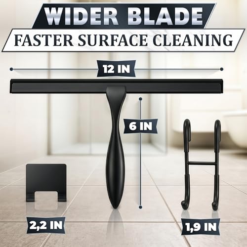 Black Squeegee for Shower Glass, 12" Silicone Blade, Stainless Steel - color: Black, size: 12 Inch