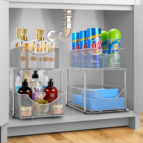 Sorbus Pull-Out Under Sink Organizer, Mesh Construction (Silver, 2 Pack) - color: Silver, size: 2 Pack