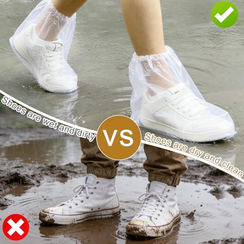30 Pcs Waterproof Shoe Covers for Rain, Thickened PE Material Disposable Rain Shoe Covers, Non-Slip Plastic Boot Covers for Men and Women, Shoe Ponchos Outdoor and Indoor (Clear) - color: 30pcs(adults)-clear
