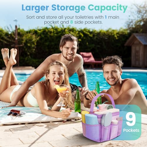 Camping Essentials Shower Caddy Portable for College Dorm Room Essentials for Girls with 9 Pockets,Large-Capacity Shower Caddy Dorm Basket,Quick Dry Shower Bag for Gym,Travel,Swim,Beach-Purple - color: Purple
