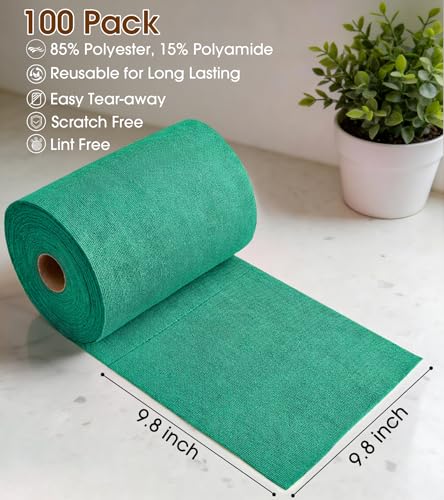 KitchLife Microfiber Cleaning Cloth Roll, 100 Pack - Tear-Away Microfiber Paper Towels, Lint-Free, Reusable, Washable for Kitchen, Car, Dishes, and Sensitive Surfaces (Forest Green) - color: Forest Green, size: 100 Pack