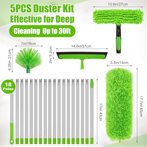 30 Feet High Reach Duster Kit with 2-24 ft Extension Pole for Fans, Green - color: Green, size: 30 ft