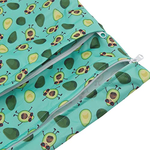 ALVA 2pcs Cloth Diaper Wet Dry Bags Waterproof Reusable with Two Zippered Pockets Travel Beach Pool Daycare Soiled Baby Items Yoga Gym Bag for Swimsuits or Wet Clothes - color: Avocados and starfish