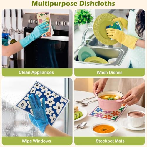 6 Pcs Swedish Paper Cloths for Kitchen, Reusable Paper Towels Washable - color: Colorful Broken Floral