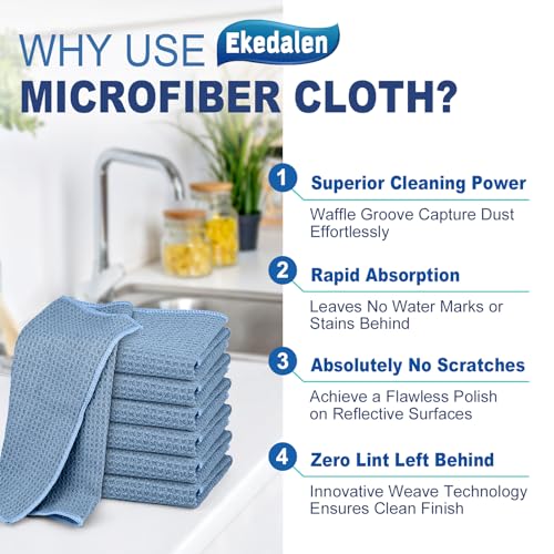 Ekedalen Microfiber Cleaning Cloth Lint Free Glass Polish, Blue - color: Blue