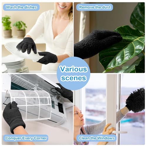 3Pcs Microfiber Dusting Mitt Gloves Microfiber Plant Cleaning Gloves, Black
