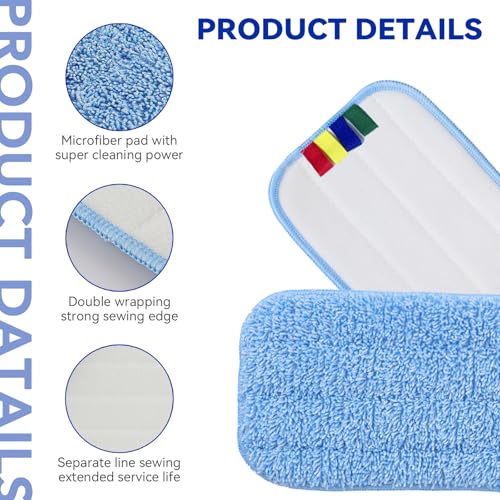 Replacement Microfiber Pad Fit for Rubbermaid Commercial 18 Inch Mop Head - 10 Pack Update Wrapping Wet & Dry Commercial Cleaning Reusable Refills Fit for Any Microfiber Flat Mop System 18" - color: 18 Inch-10pack-blue-update
