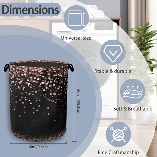 Pink Glitter Laundry Hamper,Dirty Clothes Laundry Basket with Handles Waterproof Oxford Cloth Storage Basket for College Dorms Bathroom Bedroom 16" x 20.8" - color: Pink Glitter