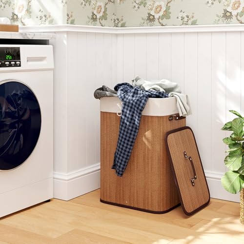 Giantex Bamboo Laundry Hamper with Lid Removable Liner & Handles - color: Bamboo