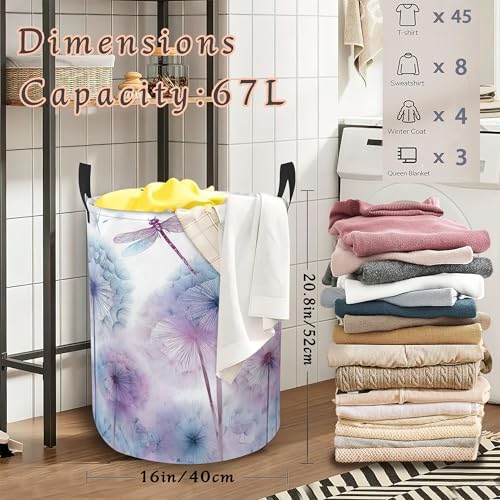 Abstract Dandelion Laundry Hamper,Dragonfly Collapsible Laundry Basket with Handles Waterproof Storage Bin for Clothes Books Organizer Basket for Bedroom Bathroom Dormitories 16" x 20.8" - color: Abstract Dandelion Dragonfly