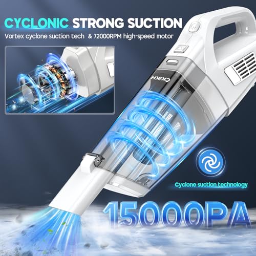 CKIKH Handheld Vacuum Cordless, 15000PA Hand Held Car Vacuum Cleaner - color: White & Silver