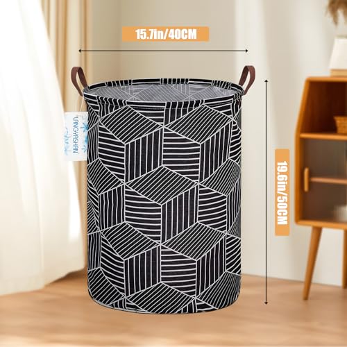 Round Laundry Basket Collapsible Storage Hamper Organizer Black diamond - color: Black diamond