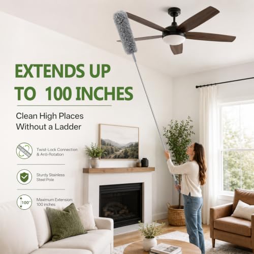 12-Piece Duster with Extension Pole, Cobweb Duster for High Ceiling - color: 12-piece Set With Ceiling Fan Cleaner