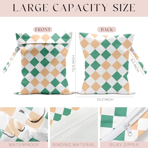 Wet Bag, Wet Dry Bag, Waterproof Swim Bags, Machine Washable Reusable Bags for Beach, Pool, Diapers, and Dirty Yoga Gym Clothes(Contrast Diamond Pattern) - color: Sage Green & Peach Diamond Plaid