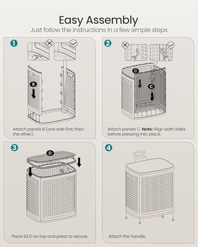 SONGMICS Laundry Hamper with Lid, 75 L Ventilated Basket, Cutout Handles - color: Cappuccino Beige, size: Lid