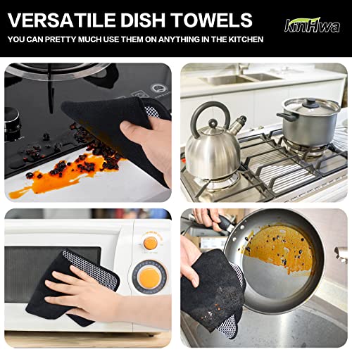 KinHwa Dish Cloths for Washing Dishes with Scrub Side, Microfiber Dish Rags - color: Black, size: 12inchx12inch