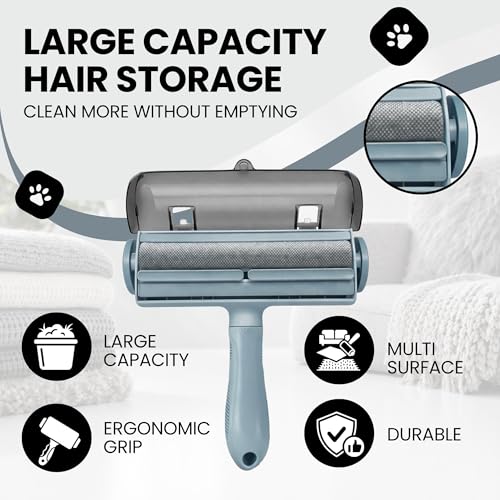 Reusable Pet Hair Remover Roller – Heavy Duty Lint Roller for Dog & Cat Hair – No Sticky Sheets, Eco-Friendly Hair Remover for Furniture, Couch, Carpet, Car, Rugs & Bedding (Gray) - color: Gray