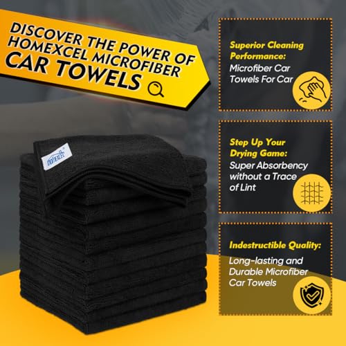 HOMEXCEL Black Microfiber Cleaning Cloth 12 Pack, 12.5 x 12.5 inch Microfiber Towels for Cars, Ultra Absorbent Car Washing Cloth, Lint Free Streak Free Cleaning Rags for Car, Kitchen, and Window - color: Black, size: 12.5 x 12.5 Inch