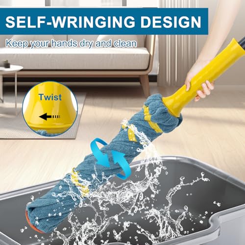Self-Wringing Twist Mop for Floor Cleaning, Microfiber Cloth Floor mop, 57" - color: Microfiber Cloth Twist Mop