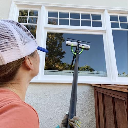 17" All-in-One 2 Nozzle Scrubber & Squeegee for Water Fed Pole System, Soft Fleece Sleeve Dual Water Jets, Ideal for Solar Panel & Window Cleaning, Tinted Glass, and High Windows