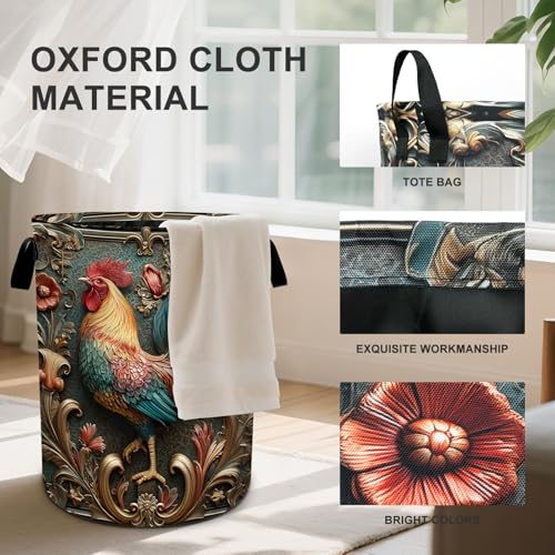 Rooster Laundry Basket Collapsible Oxford Cloth Fabric Hamper,Tote Bag Portable Storage Bin for Bedroom Bathroom Laundry Room 19.6x15.7 Inch - color: Rooster