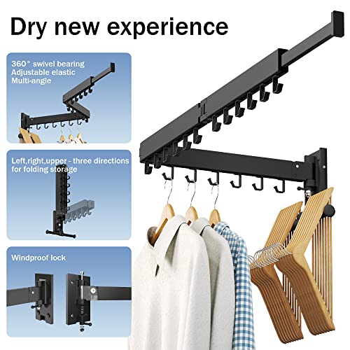 LIENAHU Clothes Drying Rack Wall Mounted(can fold Upward),Laundry Drying Rack,Laundry Room Organization,Wall Mounted Laundry Rack Folding,Retractable Clothing Rack,Collapsible Clothes Hanging Rack - size: Hooks,Black-Upgrade