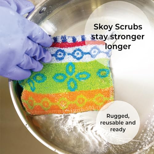 Skoy Scrub, 12-Pack Reusable, Non-Scratching Dish Scrubber for Kitchen and Household Cleaning, Planet-Friendly, Dishwasher Safe Soft Scrub, Assorted Colors and Designs - color: Assorted, size: 12-Pack