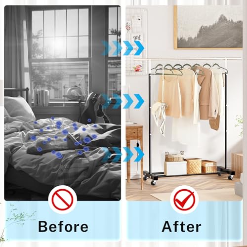 VICERII Clothing Rack, 55.51 Inch Heavy Duty Clothes Rack Rolling Garment Rack with Wheels and Bottom Shelf, 130LB Capacity Clothes Racks for Hanging Clothes, Coats, Shirts, Sweaters, Skirts, Black - color: Black, size: Single