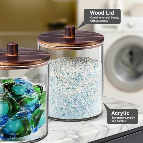 SheeChung 3 Pack 50oz Laundry Pods Container with Dark Wood Lid - color: Dark Brown, size: 3 Pack