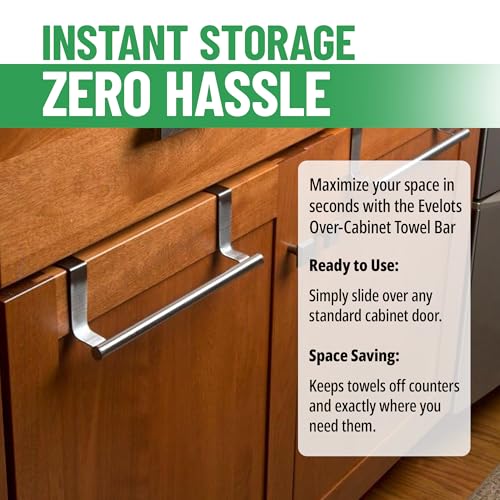 Evelots Over Cabinet Door Towel Bar Holder, Brushed Stainless Steel, 2-Pack