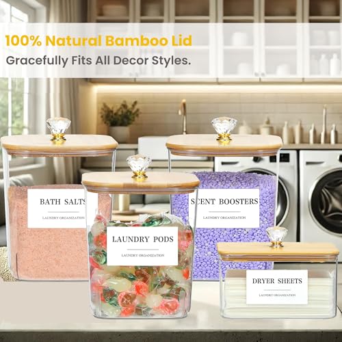 4 Pack Clear Laundry Pods Container & Dryer Sheet Holder Set with Lid, Laundry Containers with Scoops & Labels, Laundry Room Organization and Storage for Laundry Detergent, Pods, Powder, Beads - color: 4 Pack with Printed Labels