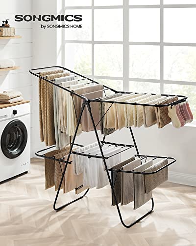 SONGMICS Clothes Drying Rack, Foldable 2-Level Stee Laundry Drying Rack - color: Black, size: 2 Tiers(22"d x 61.8"w x 64.3''h )