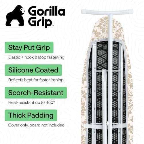 GORILLA GRIP Padded Ironing Board Cover, 15x54 Danmask - color: Damask, size: 15" X 54"