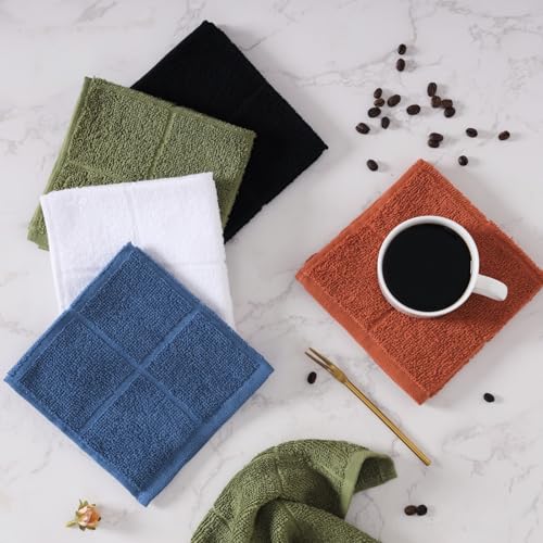 Glynniss Kitchen Dish Cloths for Washing Dishes, Black Terry Dish Rags - color: Black White, size: 11x11 inches