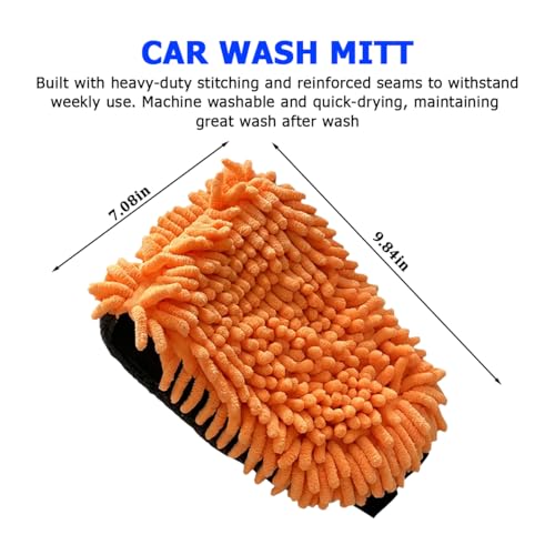 2PCS Car Wash Drying Mitt, 2 in 1 Scratch-Free Lint-Free Microfiber Absorbent Vehicle Washing Mitt, Automotive Detailing Cleaning Gloves, Universal for SUV Automobile Truck (Orange) - color: Orange