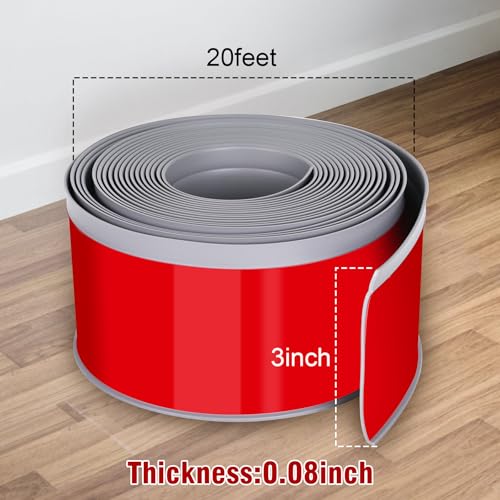 Vinyl Baseboard Molding Trim 3 Inch x 20 Feet Peel and Stick Baseboard Trim Flexible PVC Cove Base Moulding Self-Adhesive Trim for Garage Bathroom Cabinet Floor Walls, Gray - color: Gray, size: 3Inch x 20Ft
