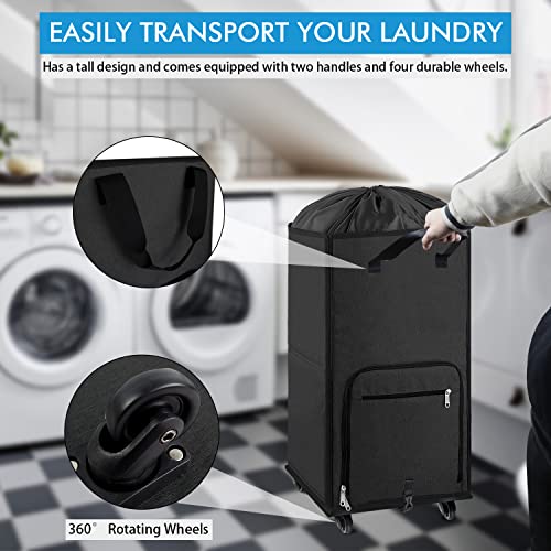 Bukere Laundry Hamper with Wheels, Large Rolling Laundry Basket with 4 Casters and 2 Handles, Collapsible Freestanding Wheeled Laundry Bag for Clothes, Laundry Room, Bathroom Midnight Grey - color: Midnight Grey