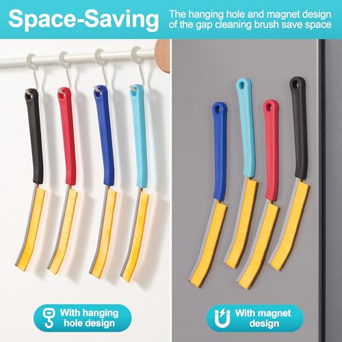 JOYMOOP 8 Pack Crevice Cleaning Brush, Hard Bristle Grout Brush, House Cleaning Supplies, Magnetic Gap Cleaning Brush for Kitchen, Bathroom, Window, Toilet, Multifunctional Cleaning Tools-4 Colors - color: 2 Red+2 Black+2 Blue+2 Turquoise, size: 8 Pack