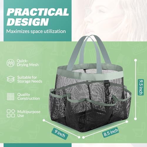 LOYEE Mesh Shower Caddy Portable for College Dorm Room Essentials with 8 Pockets,Shower Bag for Beach,Swimming,Gym,Travel,Bathroom(Grey) - color: Grey