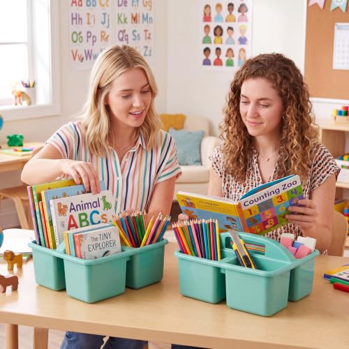 Geelin 6 Pack Classroom Caddy with Handle Plastic Storage Caddy Organizer with 3 Compartments Stackable Desk Caddies Holder Portable Storage Bin for Marker Pencil Crayon School Home Office(Green)
